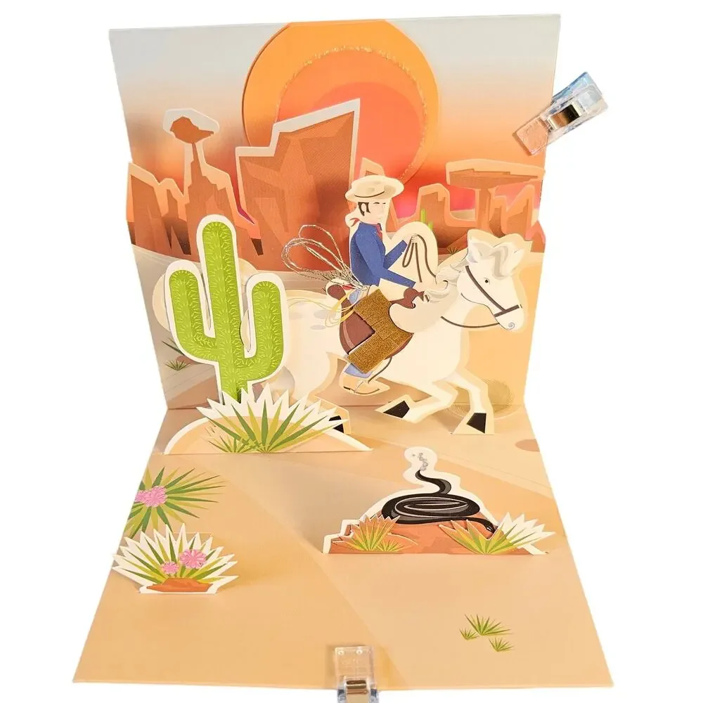 Cowboy 3D Pop Up Greeting Card Western Horse Fathers Day Birthday, All Occasion
